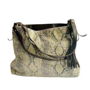 Stella & Dot Snake Print Shoulder Bag - Brown and Cream